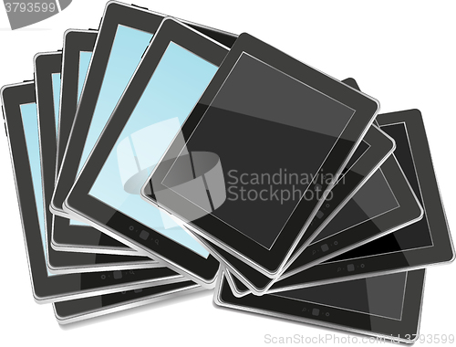 Image of Black abstract tablet pc set on white background vector illustration