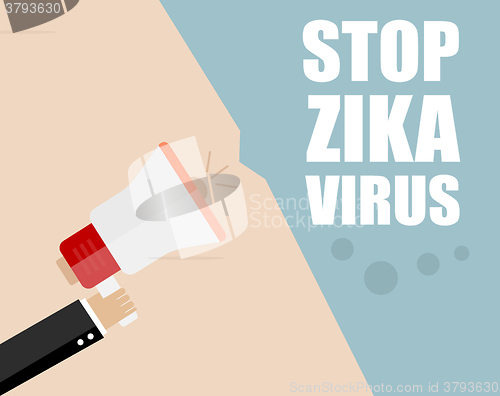 Image of Hand holding megaphone - Attention ZIKA virus, vector illustration