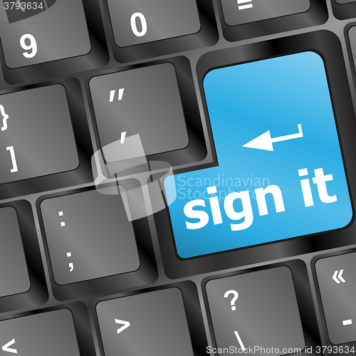 Image of sign it or login concept with key on computer keyboard vector illustration