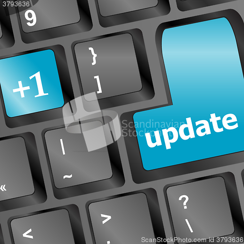 Image of Upgrade computer key on blue keyboard vector illustration