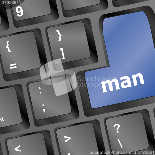 Image of man words on computer pc keys vector illustration