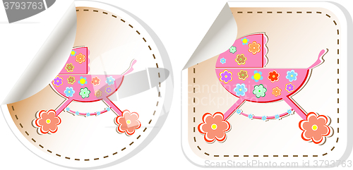 Image of Baby icon set - baby girl perambulator vector illustration