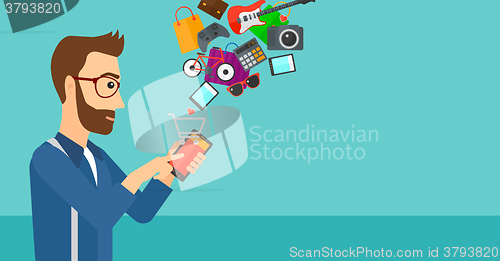 Image of Man making purchases online.