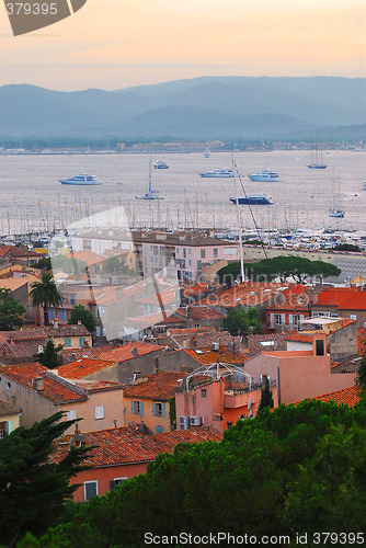 Image of St.Tropez harbor at sunset