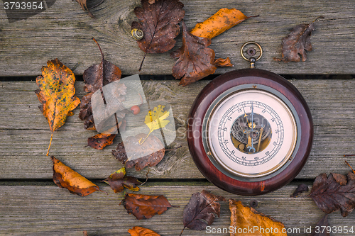 Image of Barometer on wooden planks