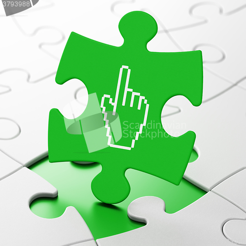 Image of Marketing concept: Mouse Cursor on puzzle background
