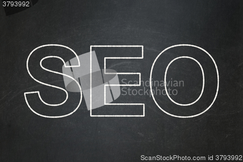 Image of Web design concept: SEO on chalkboard background