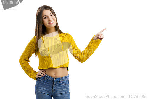 Image of Happy girl pointing