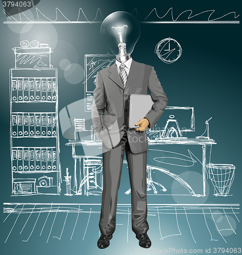 Image of Vector Lamp Head Businessman With Laptop