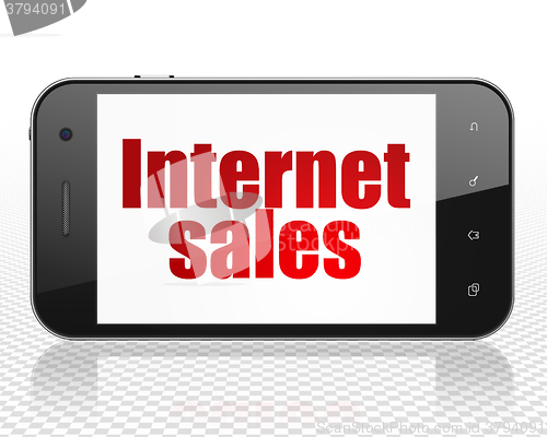 Image of Marketing concept: Smartphone with Internet Sales on display
