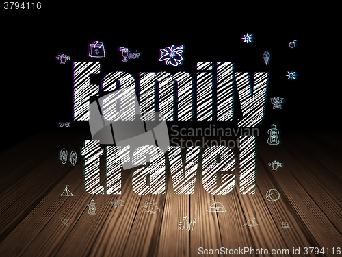 Image of Travel concept: Family Travel in grunge dark room