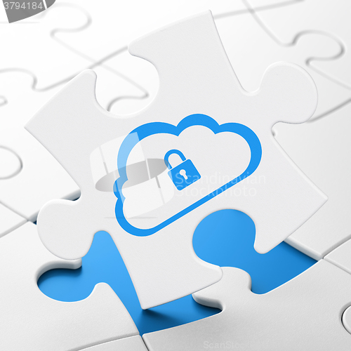 Image of Cloud technology concept: Cloud With Padlock on puzzle background