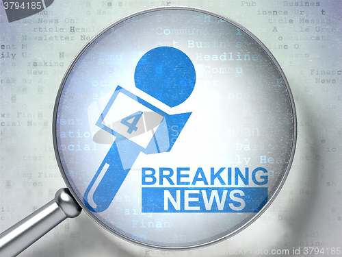 Image of News concept: Breaking News And Microphone with optical glass on digital background