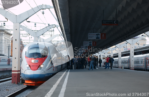 Image of High speed train Sapsan departs from the railway station