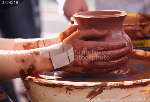 Image of Potter making the pot in traditional style.