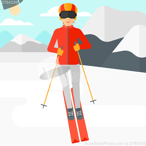 Image of Young woman skiing.