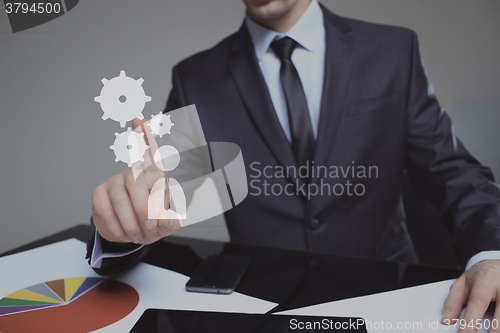 Image of Businessman Activate Gears, Touch Screen Concept