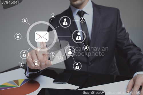 Image of Businessman clicking on email icon. mail service