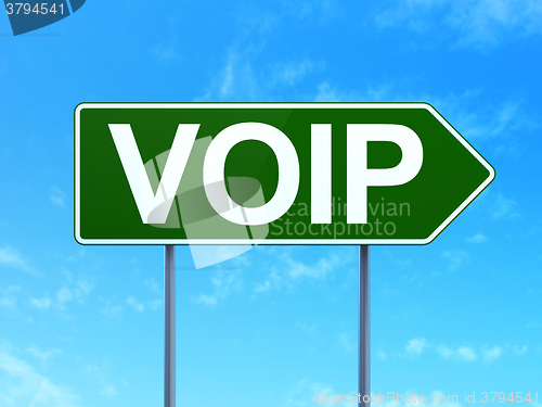 Image of Web development concept: VOIP on road sign background