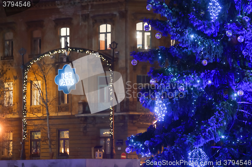 Image of Blue Christmas tree in Zagreb