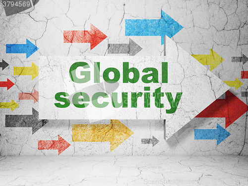 Image of Protection concept: arrow with Global Security on grunge wall background