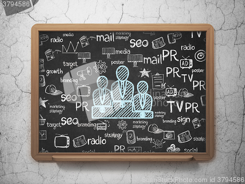 Image of Advertising concept: Business Team on School Board background