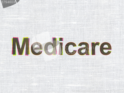 Image of Healthcare concept: Medicare on fabric texture background