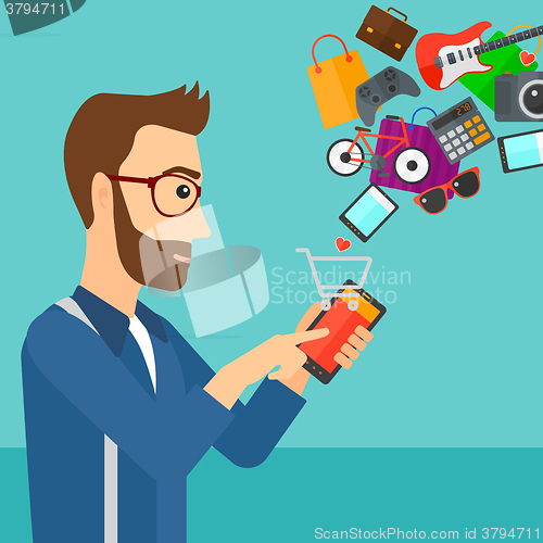 Image of Man making purchases online.