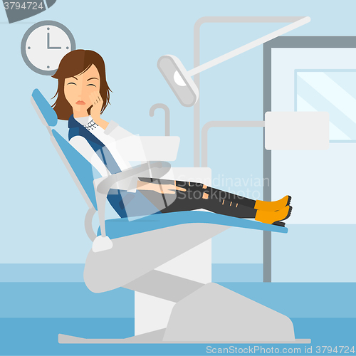 Image of Woman suffering in dental chair.