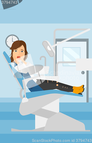 Image of Frightened patient in dental chair.