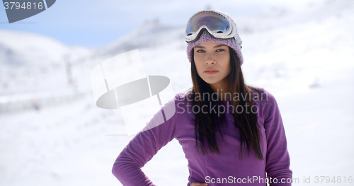 Image of Sexy thoughtful young woman in a winter landscape