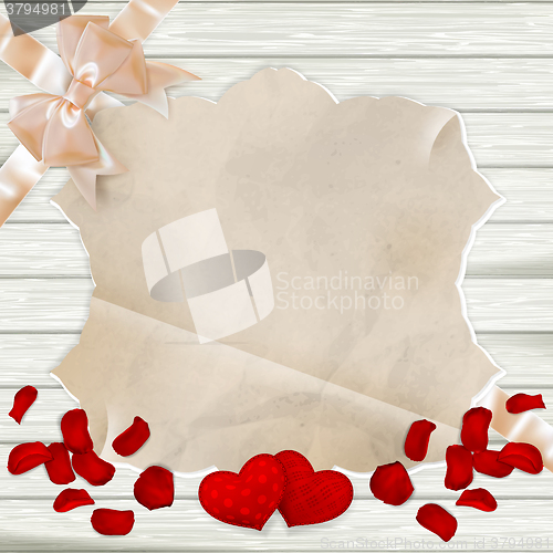 Image of Roses petals on wooden background. EPS 10