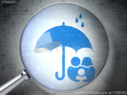 Image of Privacy concept: Family And Umbrella with optical glass on digital background