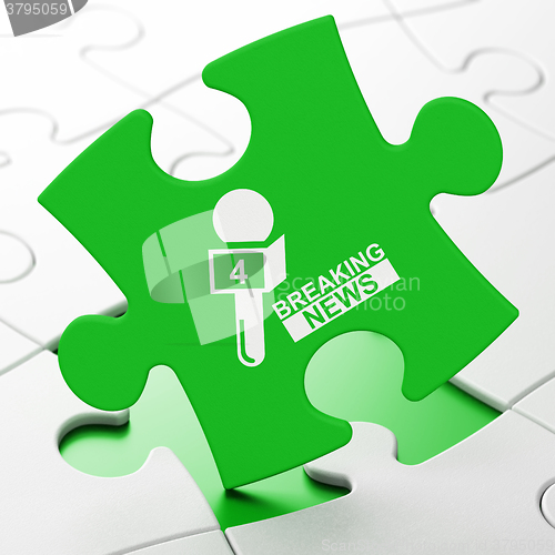 Image of News concept: Breaking News And Microphone on puzzle background