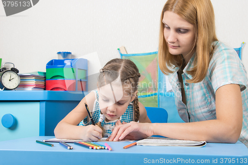 Image of Girl draws interest on a cliche, a young girl helps her