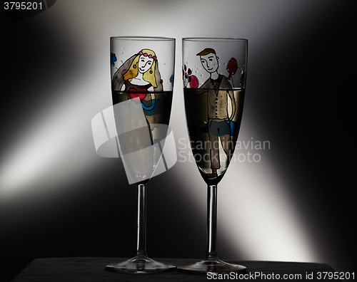 Image of Wedding champagne glasses. Vintage.