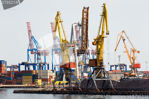 Image of Industrial cranes and cargo on a quay