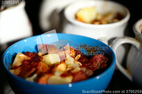 Image of Mutton meat and potatoes, baked in cassolette.