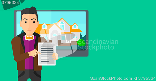 Image of Real estate agent offering house.