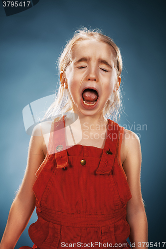 Image of Portrait of a little girl. She is crying