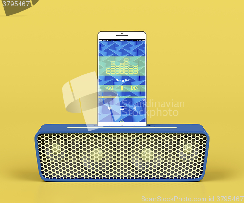 Image of Portable speaker and smartphone