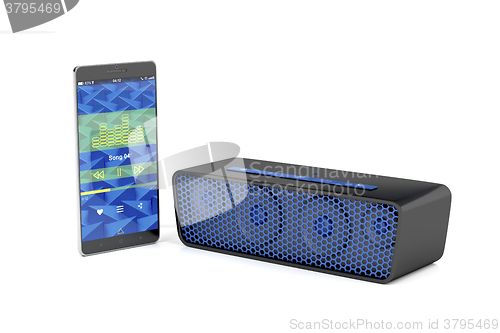 Image of Smartphone and bluetooth speaker