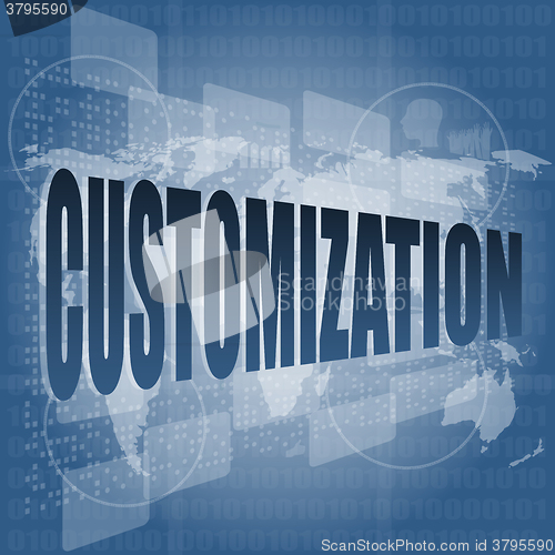 Image of customization word on digital binary touch screen vector illustration