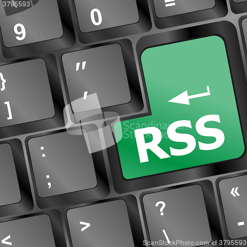 Image of RSS button on keyboard close-up vector illustration