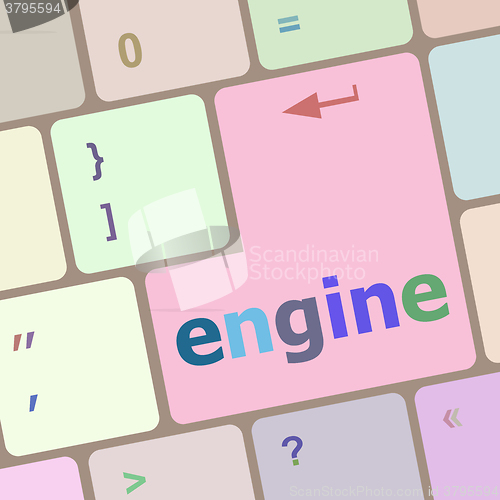 Image of engine word on computer pc keyboard key vector illustration