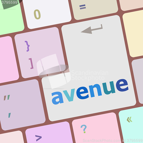 Image of avenue word on keyboard key, notebook computer vector illustration