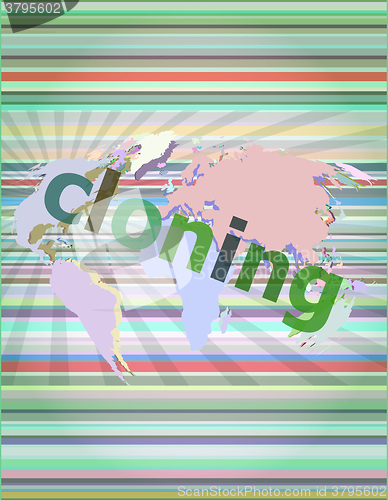 Image of cloning word, backgrounds touch screen with transparent buttons. concept of a modern internet vector illustration