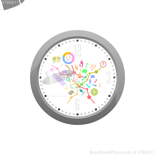 Image of Set of office icons in flat design on original watch vector illustration isolated on white