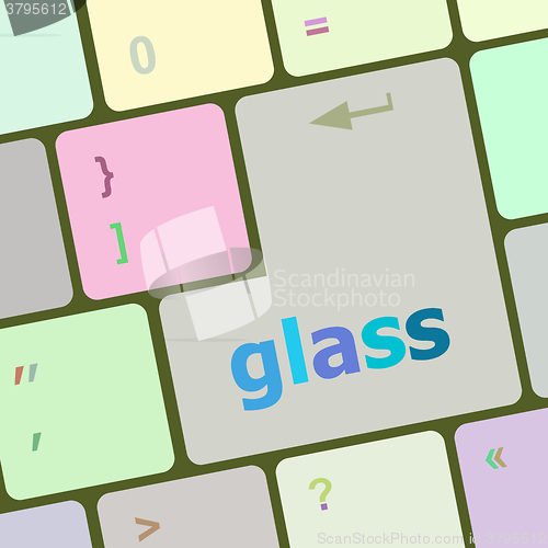 Image of glass word on keyboard key, notebook computer button vector illustration