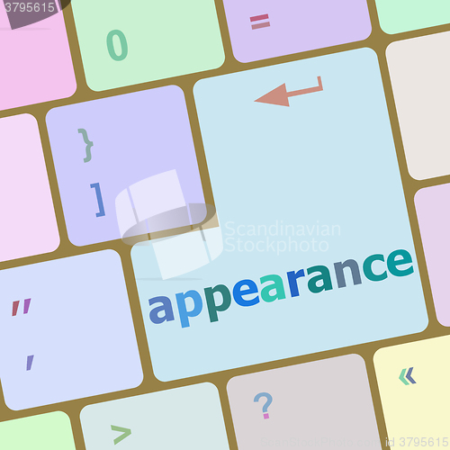 Image of appearance word on computer keyboard key vector illustration
